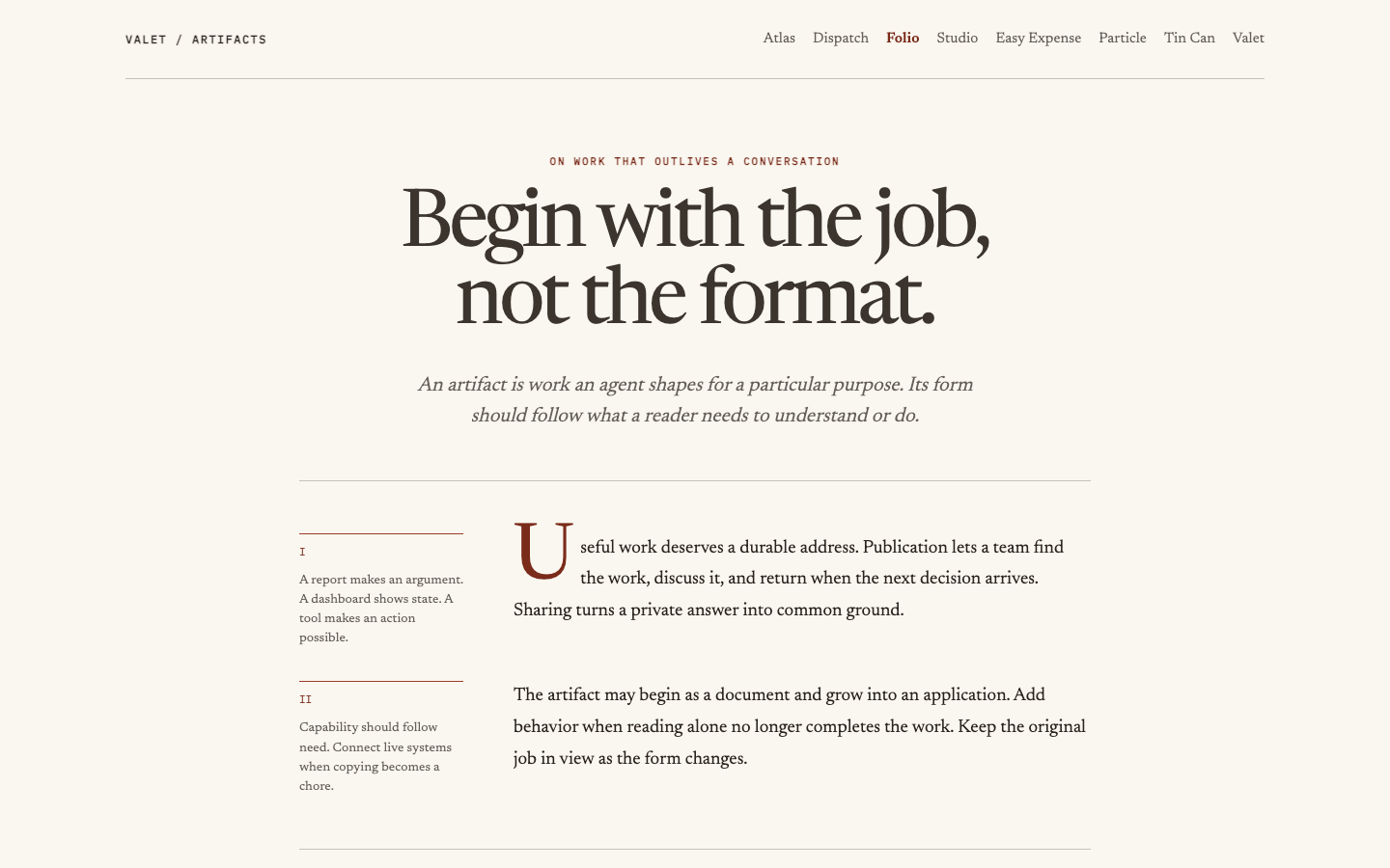 Folio interprets the Valet artifact guide as a literary essay with marginal notes